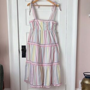 CHELSEA & VIOLET STRIPED TIERED MIDI DRESS